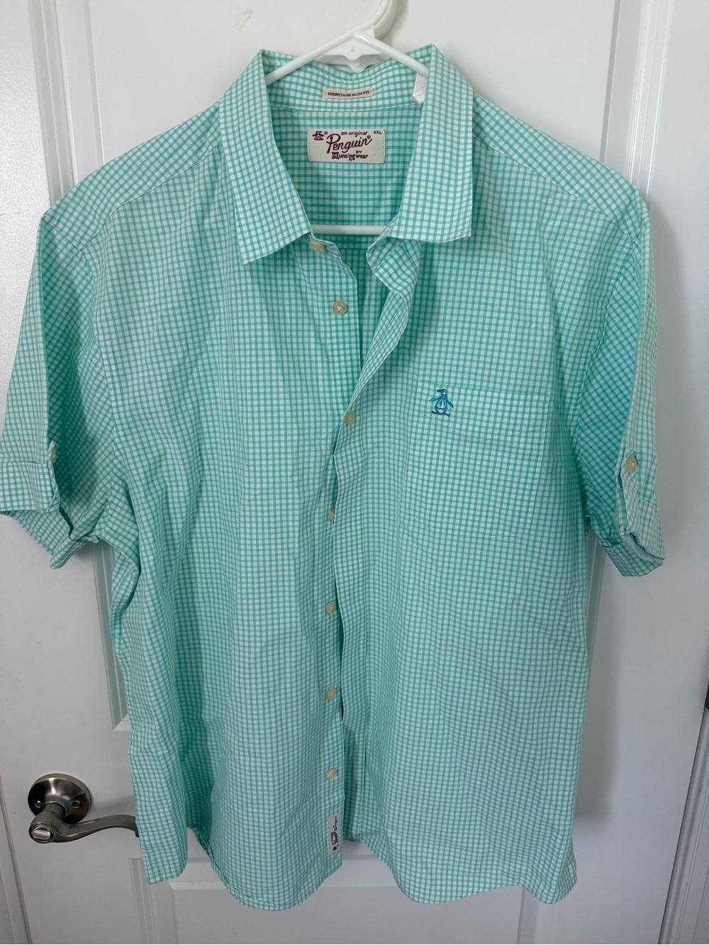 Original Penguin Mint Green Gingham Short-Sleeve Button Down Shirt